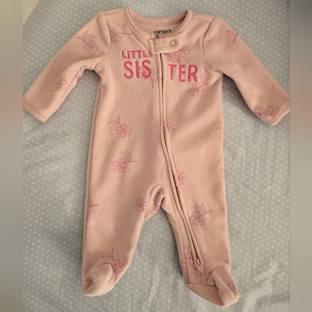 Carter's Newborn Pink Floral 'Little Sister' Fleece Footie